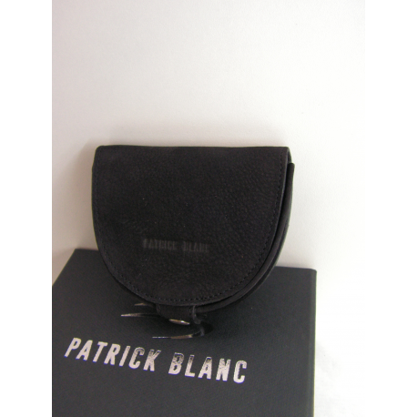 Porte monnaie plat en cuir noir "Patrick Blanc"