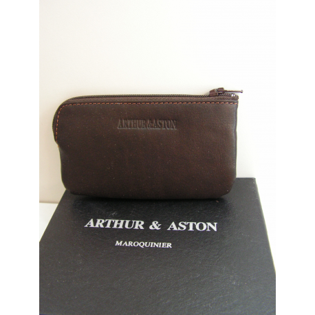Porte monnaie plat en cuir noir"Arthur et Aston"
