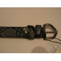 Ceinture en cuir façon python noir finition argenté "Manna"