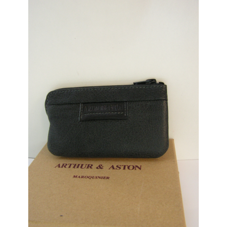 Porte monnaie plat en cuir noir"Arthur et Aston"