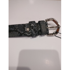 Ceinture en cuir façon python noir finition argenté "Manna"