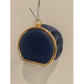 Porte monnaie rond en cuir bleu "Marais"