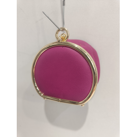 Porte monnaie rond en cuir framboise "Marais"