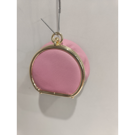 Porte monnaie rond en cuir rose clair "Marais"