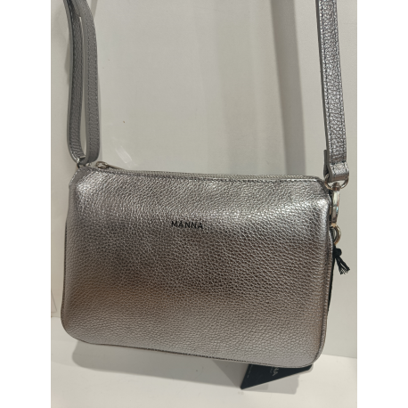 Sac porté travers en cuir gris "Manna"