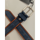 Ceinture en cuir bleu finition camel "Manna"