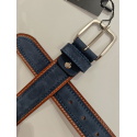 Ceinture en cuir bleu finition camel "Manna"
