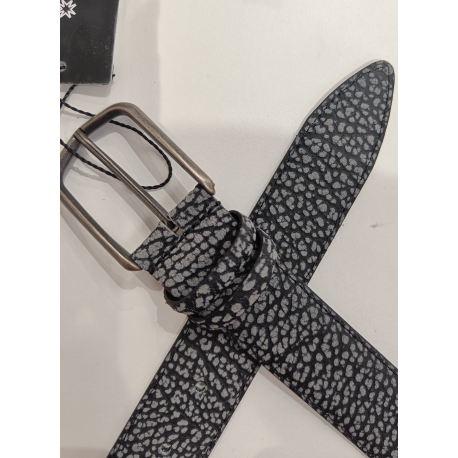 Ceinture en cuir noir finition camel"Manna"