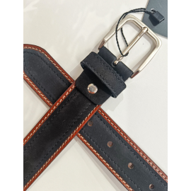 Ceinture en cuir noir finition camel"Manna"