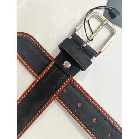 Ceinture en cuir noir finition camel"Manna"