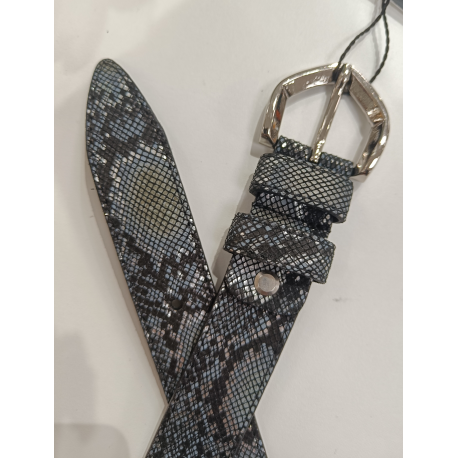 Ceinture en cuir façon python noir finition argenté "Manna"