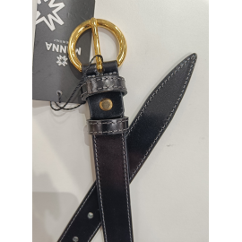 Ceinture en cuir noir boucle dorée "Manna "