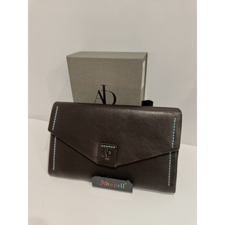 Portefeuille en cuir orange ,taupe et vert "Adapell"