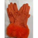 Gant orange fourrure 