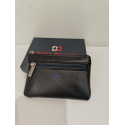 Porte monnaie en cuir noir  et bleu "David William"