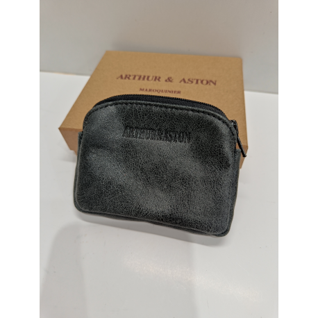 Porte monnaie en cuir noir  "Arthur et Aston"