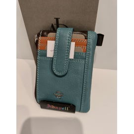 Porte monnaie et porte carte en cuir vert"Adapell"