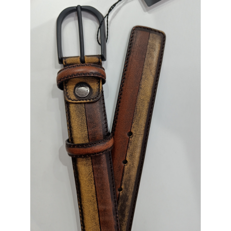 Ceinture en cuir marron et moutarde"Manna"