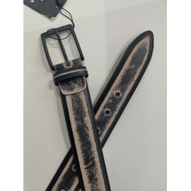 Ceinture en cuir noir vieilli "Manna"