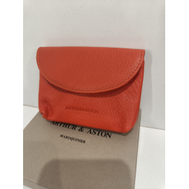 Porte monnaie orange en cuir " Arthur et Aston"
