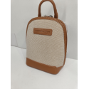 Mini sac a dos en synthétique camel et toile beige "Arthur et Aston"