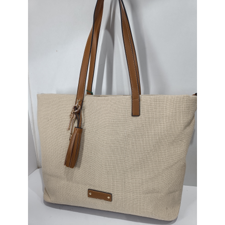 Sac en synthétique taupe finition camel "Mia-Joy"