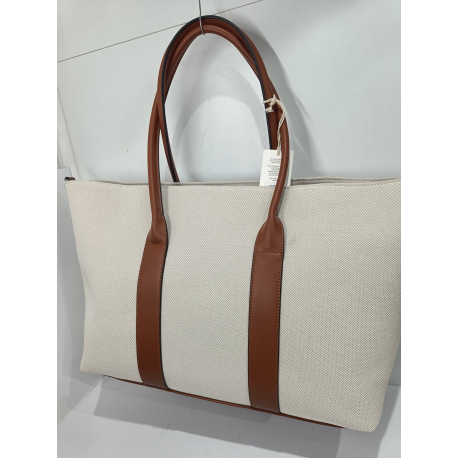Sac en synthétique taupe finition camel "Mia-Joy"