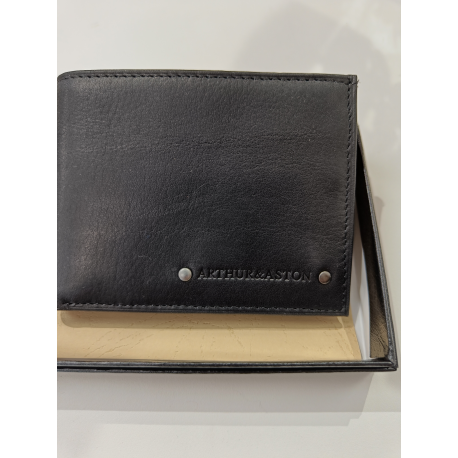Petit portefeuille noir en cuir " Arthur et Aston"