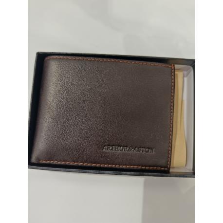 Petit portefeuille noir en cuir " Arthur et Aston"