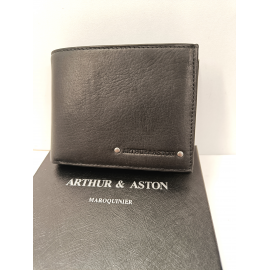 Petit portefeuille noir en cuir " Arthur et Aston"