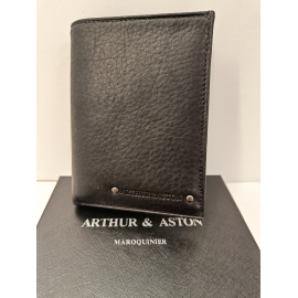 Petit portefeuille noir en cuir " Arthur et Aston"