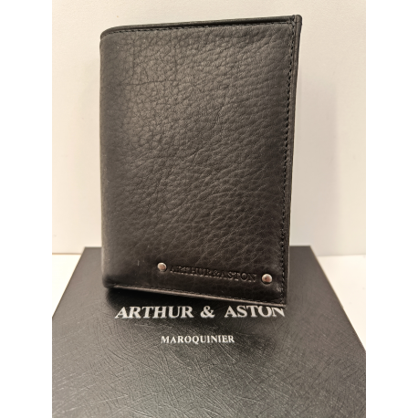 Petit portefeuille noir en cuir " Arthur et Aston"