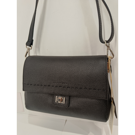 Sac porté travers en cuir noir -Francinel-