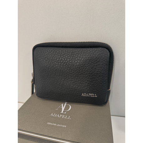 Grand porte monnaie plat en cuir noir  "Adapell"