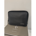 Grand porte monnaie plat en cuir noir  "Adapell"