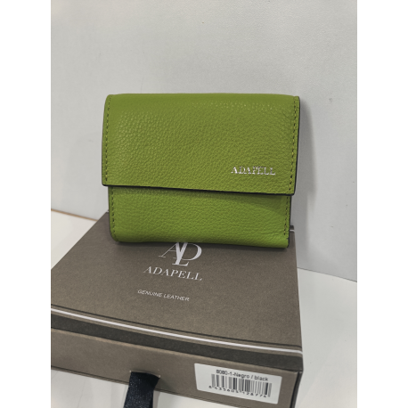 Porte monnaie plat en cuir vert anis  "Adapell"