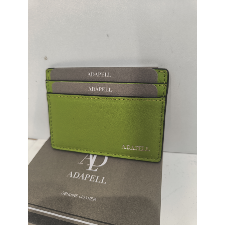 Porte carte plat en cuir vert  "Adapell"